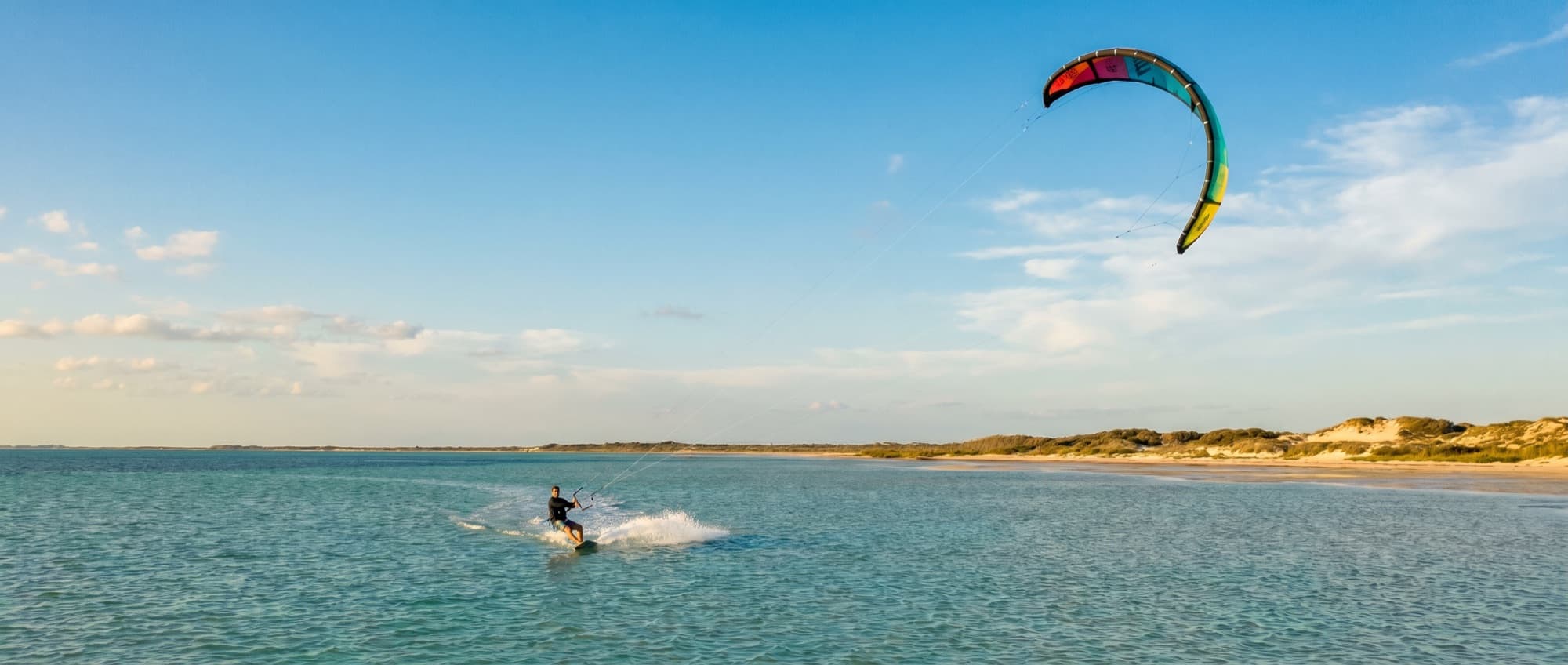 Kiteboarder on the flats of Laguna Madre Bay